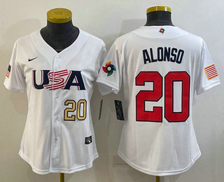 Women's USA Baseball #20 Pete Alonso Number 2023 White World Classic Stitched Jerseys,We sell and wholesale Women's USA Baseball #20 Pete Alonso Number 2023 White World Classic Stitched Jerseys on line form chian!